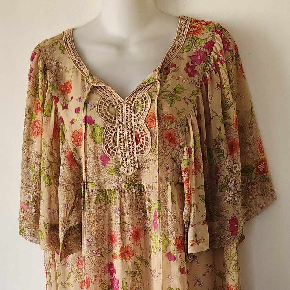 Black Rainn top & cami sz PXL taupe peach pink green GUC